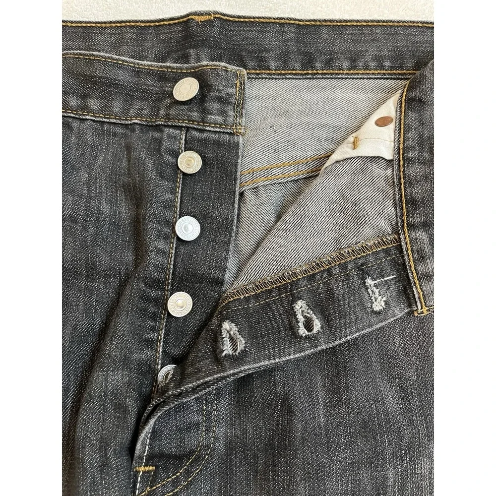 Levis 501 Jeans Button Fly 39x32 Black Wash Faded‎ Black Batwing Irregular 36x30